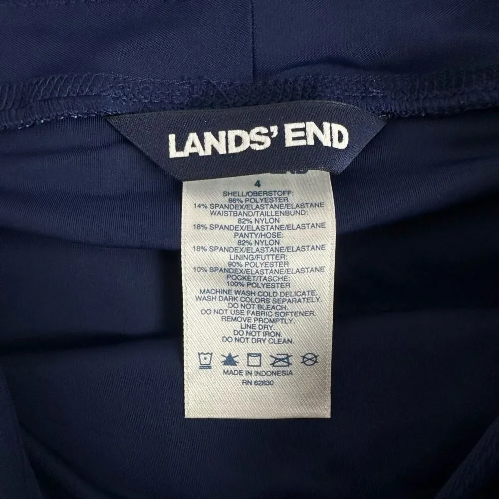 Lands End Women’s 3” Swim Shorts Size 4 Deep Sea Navy Floral Mix Quick Dry Pocke